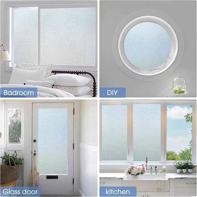 SUNBABY Window Privacy Film Frosted Glass Windows Clings Heat Blocking Windows Film Decorative Bathroom Door Windows Coverings Frosting Day and Night Privacy Film Home Window Tint,35.4x236IN