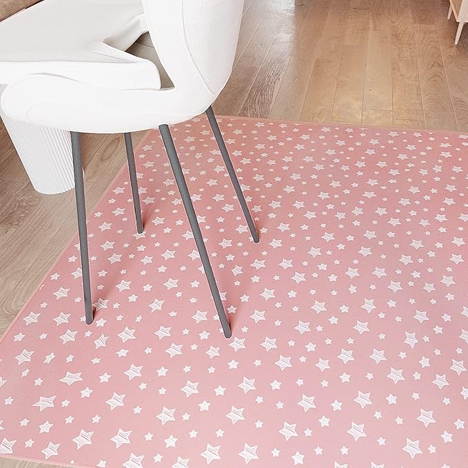 Extra Large Baby Splat Mat 54''x 72'', Anti Slip Waterproof High Chair Mat Baby Feeding Table Cloth Floor Mat Cover, Baby Art Playtime Mat for Craft/Mealtime, Washable Portable Picnic Mat - Pink Star