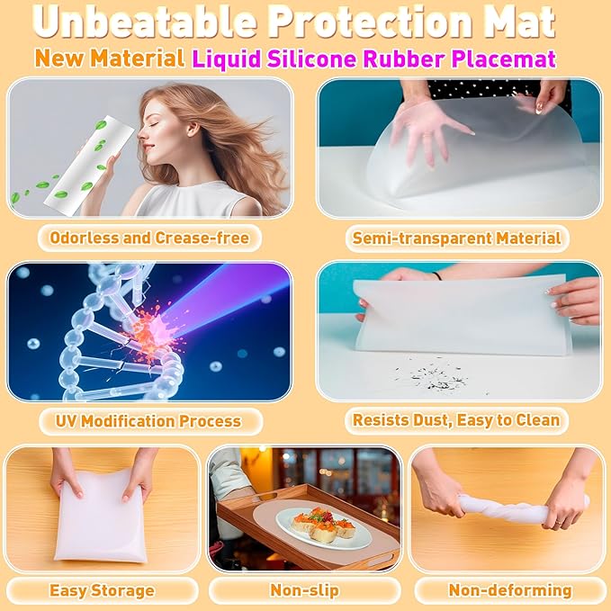 Oval Silicone Placemats Set of 4, Heat Resistant Non-Slip Waterproof Table Mats, Ultra-Thin Translucent Easy Clean Dining Mats for Home & Kids, 17"x12", White
