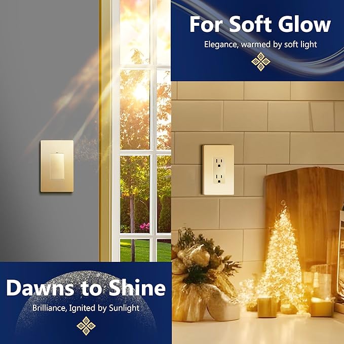 LIDER Matte Finish Decorator Switch Cover, Screwless Wall Plate, Mid-Size 1-Gang 4.88" x 3.11", Unbreakable Polycarbonate Thermoplastic, UL Listed, LSWP-31M-GD5P, Gold, 5 Pack