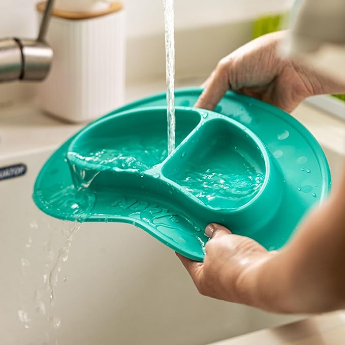 Nuby Sure Grip Miracle Mat 2-Section Toddler Plate - Suction Silicone Plate - 6+ Months - Aqua