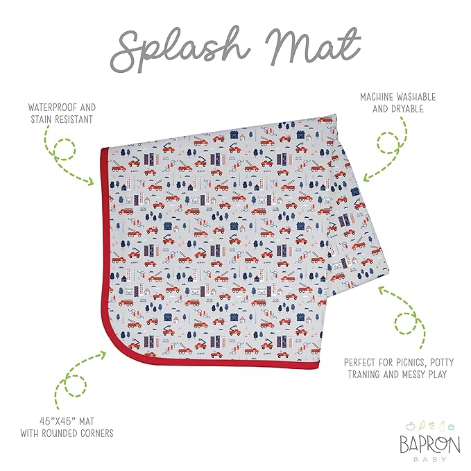 BapronBaby Be Brave Firefighter Splash Mat - Waterproof Catch-All for Under High Chairs, Floors, Tables, Playtime or Arts & Crafts - Machine Washable - 45" x 45”
