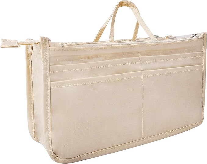 Vercord Patterned Purse Handbag Tote Pocketbook Bag Organizer Insert with Zipper Handle for Women Medium Milky Beige