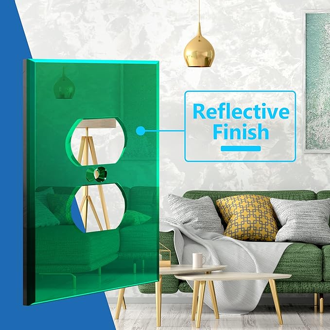 LIDER Reflective Acrylic Duplex Wall Plate, Mirrored Light Switch Plate, Plexiglass Outlet Cover, Acrylic Glass, Oversized 1-Gang 5.25" x 3.44", LWP-21O-AGR, Green