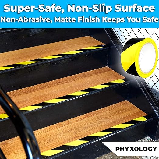 Single Roll Ultra-Adhesive Black & Yellow Hazard Tape for Floor Marking, High Visibility Striped PVC Vinyl, Durable Anti Scuff & Heavy Duty, Ideal for Safety Zones, Watch Your Step Areas in Workplaces