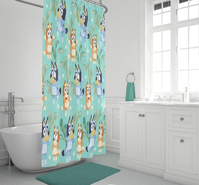 Jay Franco Bluey and Bingo Fabric Shower Curtain - Kids Teal Bathroom Décor