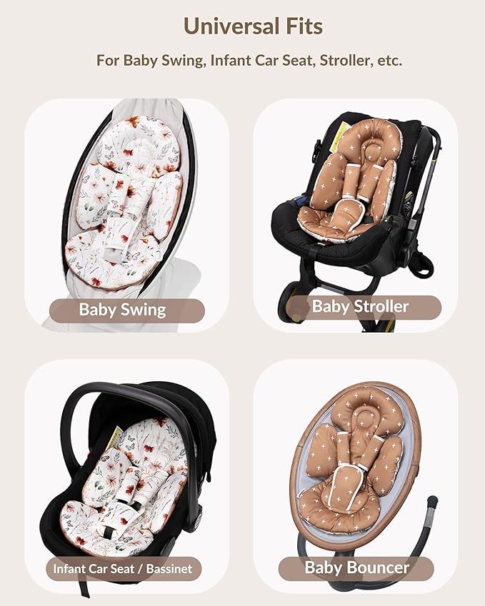 Generic Infant Car Seat Insert Compatible with Mamaroo Swing & Graco Swing and Infant Car Seat, Newborn Insert Baby Head Body Support, Reversible Design, Breathable Fabric, 1Pcs - Brown Wildflower