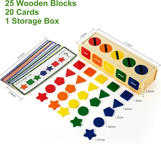 Lynncare Wooden Montessori Toy for 1 2 Year Old, Shape & Color Sorting Matching Toy with Box for Toddlers 1-3, for 1 2 3 Year Old Boy Girl Gifts