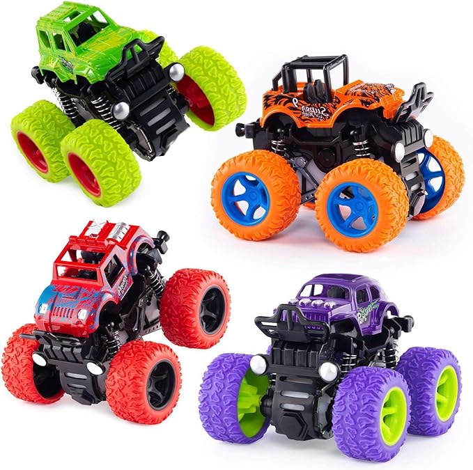 ANAOER 4 Pack Monster Trucks Toys for Boys 3 4 5 6 Year Old, Friction Powered Pull Back Car Toys for Toddlers Kids Ages 3-5-7, Best Birthday Christmas Party Gift for Boys and Girls