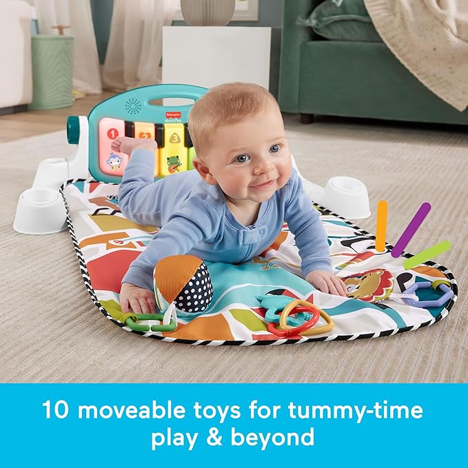 Fisher-Price Baby Activity Mat Glow & Grow Kick & Play Piano Gym, Blue, Musical Learning Toys for Ages 0+ Months, Spanish Version