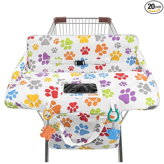 Shopping Cart Cover for Baby,2-in-1 High Chair Cover Soft,Portable,and Machine Washable,Comfortable Cotton Seat Pad with Safety Harness and Portable Cloth Bag,Fits All Supermarkets and Restaurants
