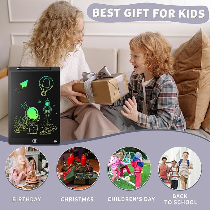 [2 Pack] Genialba LCD Writing Tablet 8.5-Inch Colorful Doodle Board, Toddler Learning Educational Toys Gifts for 3-8 Years Old Girls and Boys, Electronic Drawing Pad for Kids (Black&White)