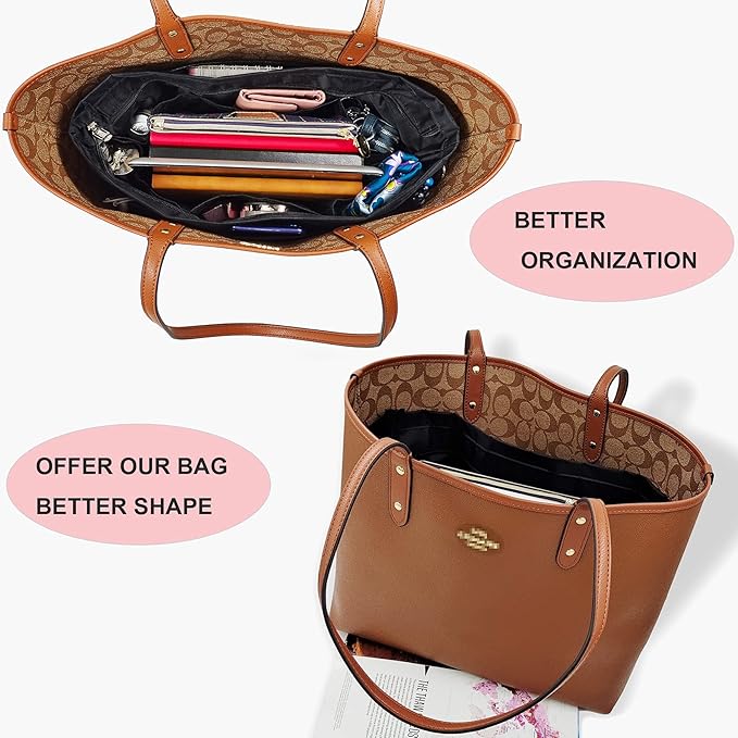 Time Wing Handbag Tote Purse Organizer Insert Bag Liner Shaper Divider Zipper 11 Pockets Compartments X Large Black