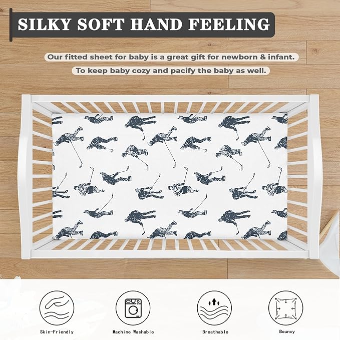 Ice Hockey Fitted Crib Sheet for Boys Girls Sports Event Hockey Player Baby Sheet for Standard Crib and Toddler Winter Sport Nursery Bed Mattress Sheets 28"x52"