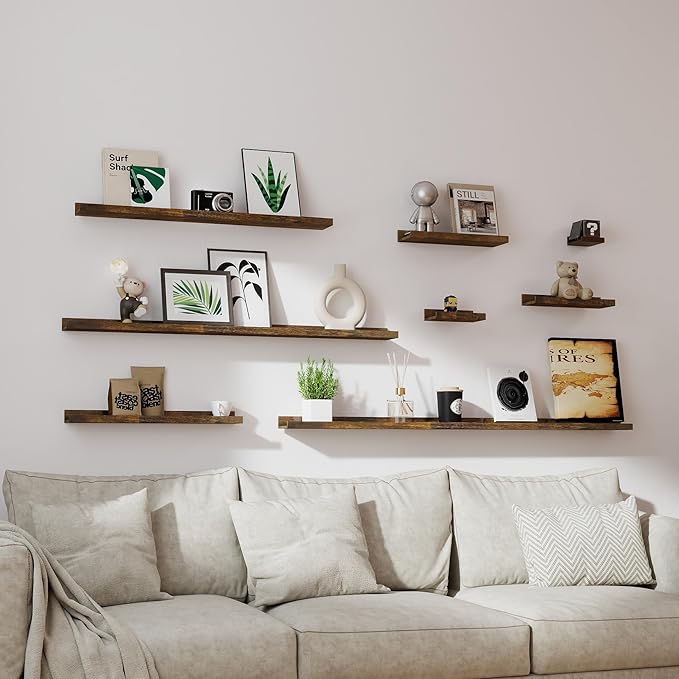 Small Floating Shelves for Wall Decor, Wall Mounted Wood Shelf for Bedroom, Living Room, Bathroom, Kitchen, Nursery, Mini Display Ledge Shelf with Lip Set of 2-4 Inches, Brown