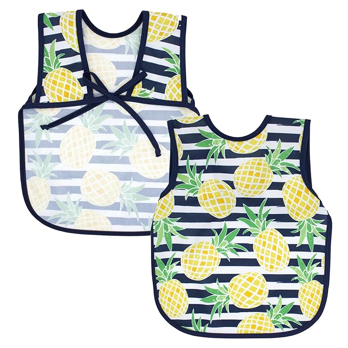 BapronBaby Pineapple Stripes Bapron - No Neck Tie Safer Bib for Baby & Toddler - Soft Waterproof Stain Resistant - Machine Washable - Sz Baby/Toddler 6m-3T