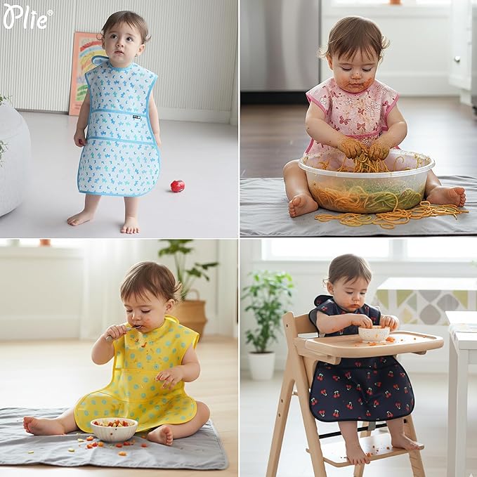 Plie Full Coverage Waterproof Feeding Bib for Toddlers – Extra Long Apron Bib for Mealtime, Self-Feeding, High Chairn