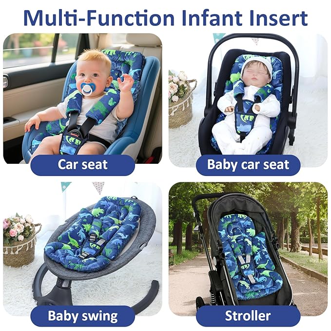 TANOFAR Car Seat Head Support Baby - Infant Car Seat Insert for Newborn Girls Boys - Soft Carseat Head Support for Infant - Newborn Carseat Insert for Car Seats, Strollers, Swings, Bouncer (Dinosaur)