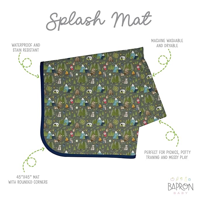 BapronBaby Camping Bears Splash Mat - Waterproof Catch-All for Under High Chairs, Floors, Tables, Playtime or Arts & Crafts - Machine Washable - 45" x 45”