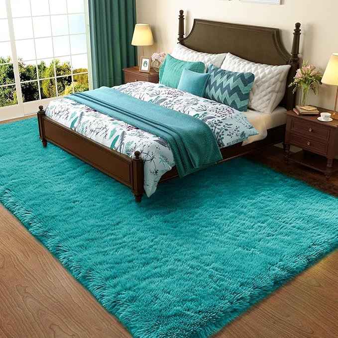 Ophanie Area Rugs for Bedroom Living Room,Color Teal,Size 4' x 6',Shape Rectangular