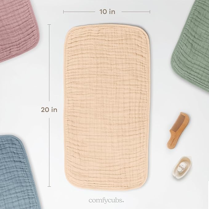 Comfy Cubs Muslin Burp Cloths 20" x 10", Pack of 6 - Large, 6-Layer, Ultra Absorbent 100% Cotton for Baby Drool and Messes - Soft, Safe & Gentle Baby Burp Cloths Set for Boys & Girls - Cream