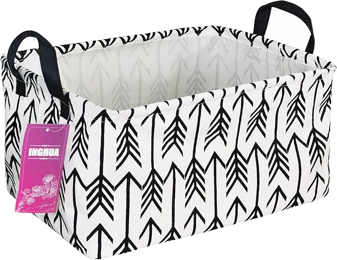 INGHUA Rectangular Storage Basket Fabric Organizer Bin for Toys,Books,Clothes,Gifts,Pets-Perfect for Home,Office,Nursery,Dorm,Shelf(Rec Black Arrows)