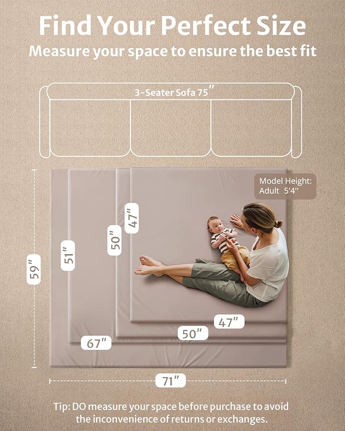 Blissful Diary Vegan Leather Baby Play Mat, 71x59 Thicken Foam Cushioned & Waterproof Playpen Mat for Infants and Toddlers, Stylish and Just Wipe-Clean Playmat for Baby Play on Floor, Taupe
