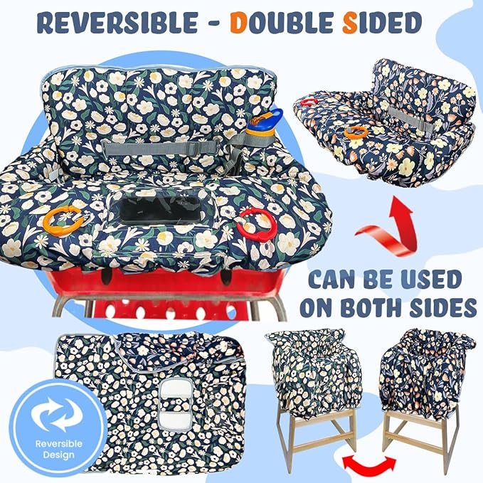 Shopping Cart Cover for Baby and Toddler, Waterproof Grocery Cart and High Chair Cover, Soft Padded Cart Cover for Babies, Universal Fit for Costco, Target and Restaurant High Chairs