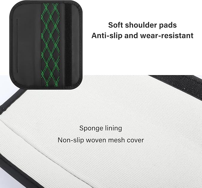 2PCS Car Seat Belt Cover Pads,Leather Seatbelt Covers Protect Shoulder and Neck Car Accessories Interior,Universal Car Seat Strap Pads Car Decorations for Most Cars Trucks (Black/Green)