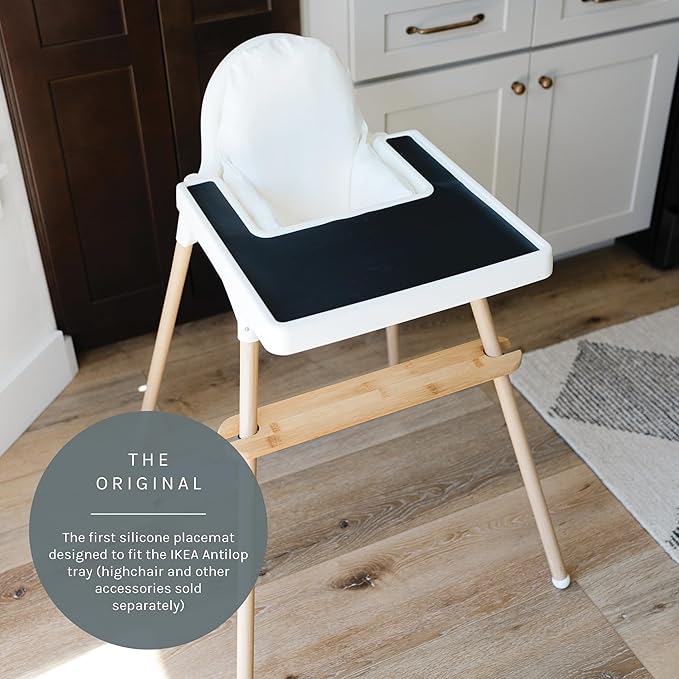 Yeah Baby Goods Placemats Compatible with IKEA Antilop High Chair (Cinder Black) - Slip-Resistant & Food-Grade Silicone High Chair Mat - Easy Clean HighChair Accessory
