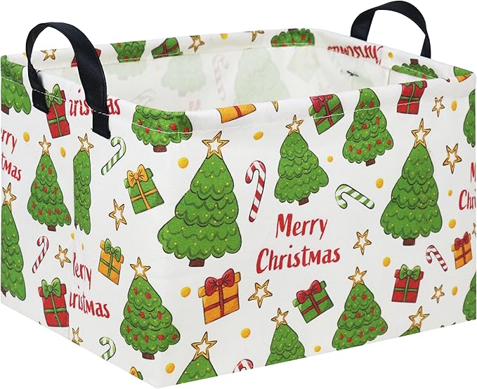 TIBAOLOVER Rectangular Christmas Basket Tree Christmas Gift Baskets for Families Cute Baby Storage Bin Kids Storage Bin Toy Organizer Box Christmas Room Decor for Christmas Parties(Merry Christmas)