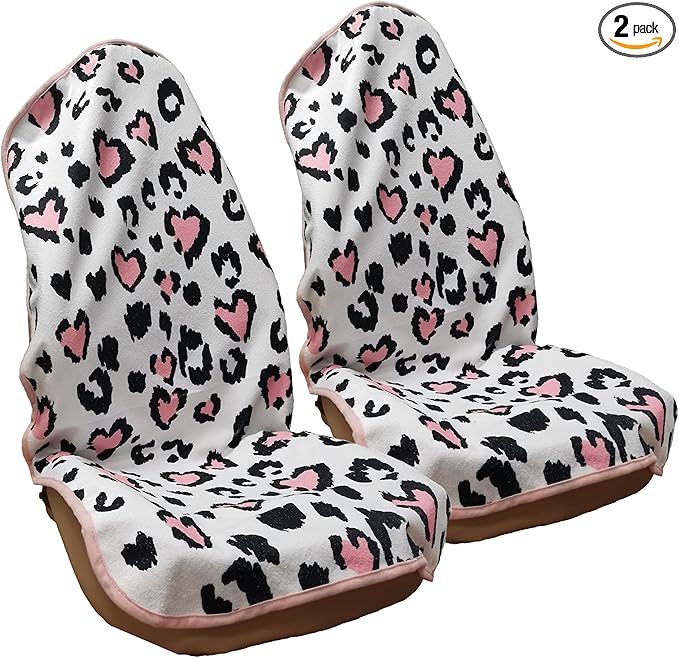 LoyaGour Car Seat Cover Protector Front Seats,for Gym Workout,Running,Swimming,Beach and Hiking,Waterproof Sweat Towel Bucket Seat Covers for Cars SUV Trucks (Leopard Print, 2Pcs)