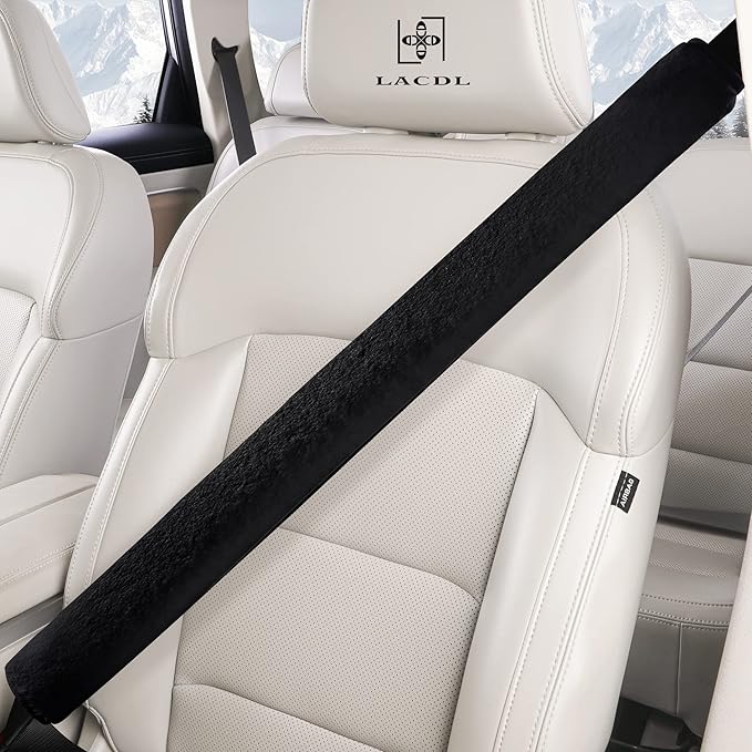 LACDL Extra Long Seatbelt Cover Super Soft Furry for Adults Kids Women & Men, Thick Plush Full Car Seat Belt Strap Cushion, Fluffy Shoulder Pad Protector, Auto Interior Accessories, 1pc, Black, 29.5in