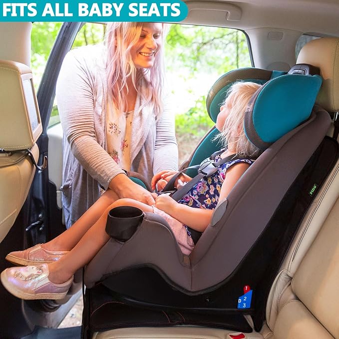 PIDO Car Seat Protector for Child Car Seat, 2 Pack Carseat Protectors with Thick Padding and Non-Slip Backing, Protective Cover Mat for Vehicle Leather Upholstery (Black/Red)