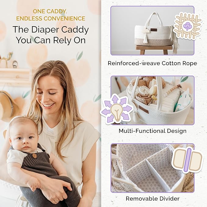 Yunioo Baby Diaper Caddy Organizer, Portable Nursery Storage Basket with Sturdy Handle Diaper Caddy Basket, Car Caddy for Diapers and Baby Wipes, Newborn Essentials