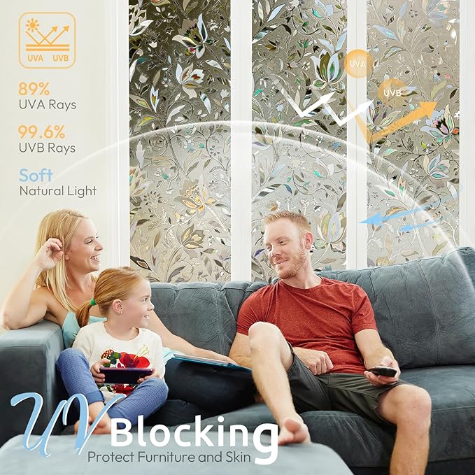 rabbitgoo Window Privacy Film, Decorative Stained Glass Window Film, Heat Blocking Glass Clings, Renter-Friendly Static Cling Frosted Sticker Covering for Home, Taupe Tulip 17.5" x 78.7"