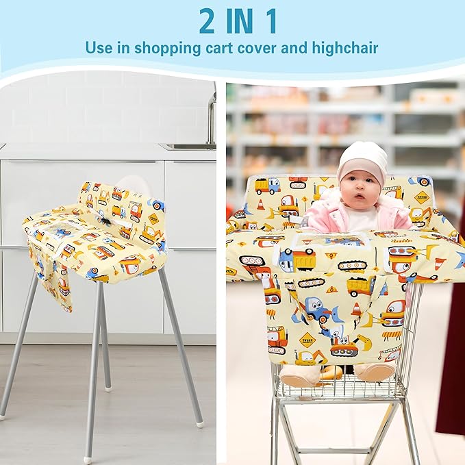 Shopping Cart Cover for Baby,2-in-1 High Chair Cover Soft,Portable, and Machine Washable,Comfortable Cotton Seat Pad with Safety Harness and Portable Cloth Bag,Fits All Supermarkets and Restaurants
