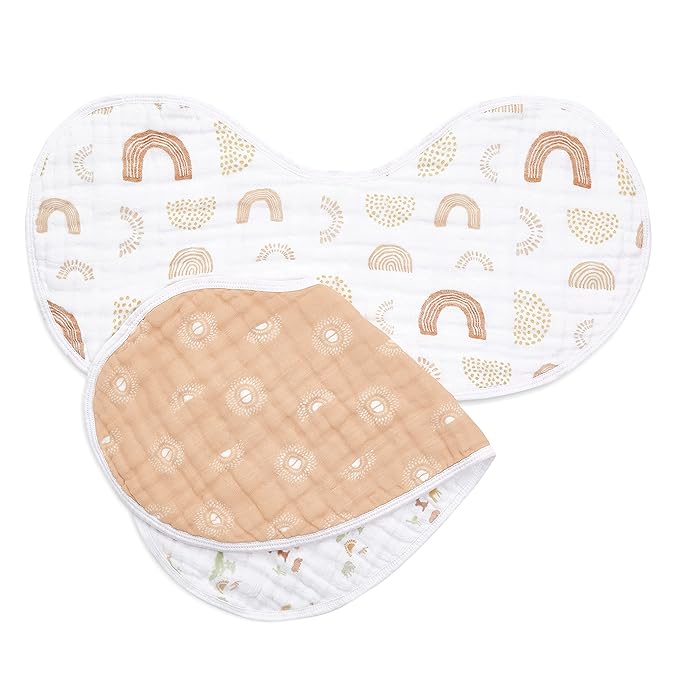 aden + anais Burpy Bib, 100% Cotton Muslin, Soft Absorbent 4 Layers, Multi-Use Burp Cloth and Bib, 22.5" X 11", 2 Pack, Keep Rising