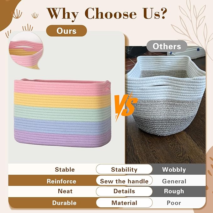 Degeyoyo Woven Storage Baskets, Rainbow Baskets for Organizing, 3 Pack Woven Basket for Storage, Storage Baskets for Shelf, Towel, Toy, Book, Closet, Baby 15"×10"×9"