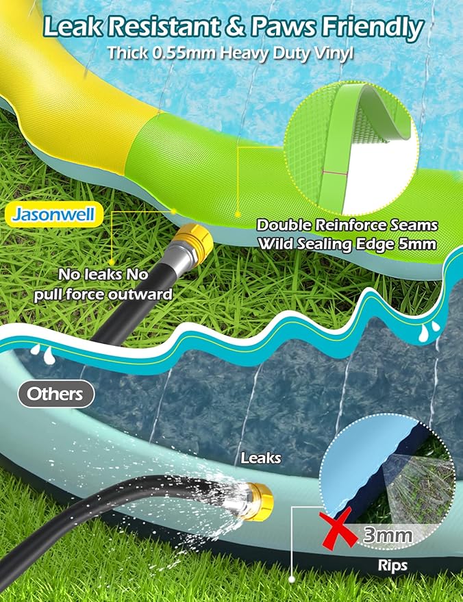 Jasonwell Splash Pad Sprinkler for Kids Splash Play Mat Outdoor Water Toys Inflatable Splash Pad Baby Toddler Pool Boys Girls Children Outside Backyard Dog Sprinkler Pool Age 1 2 3 4 5 6 7 8 9 XXL