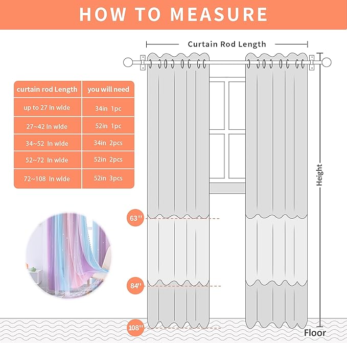XiDi Curtains for Bedroom Decor, Kids Room Curtains for Girls Rainbow Colour, Pink Purple/34/102