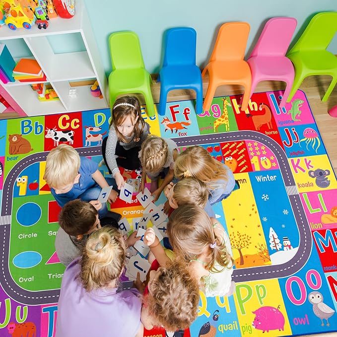 HOMORE Kids Rug, 6x9 Kids Educational Area Rugs for Learning Alphabet, Numbers, Colors, Season and Animal Words, ABC Rugs for Classroom Playroom