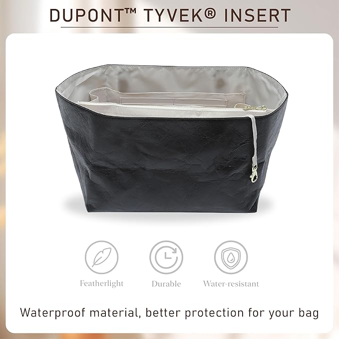 Doxo Long Champ Organizer Insert, Bag Organizer for Medium longchamp/G.oyard PM/Speedy 30/Neverfull MM and More, Light Waterproof DupontPaper le pliage Medium Organizer 6 Pockets, Black-white/M