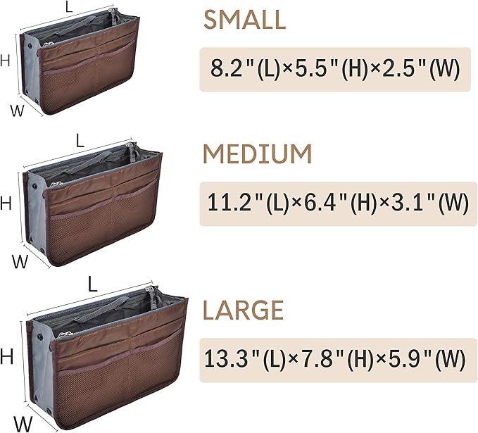 Vercord Purse Organizer Insert for Handbags Bag Organizers Inside Tote Pocketbook Women Nurse Nylon 13 Pockets Coffee Small