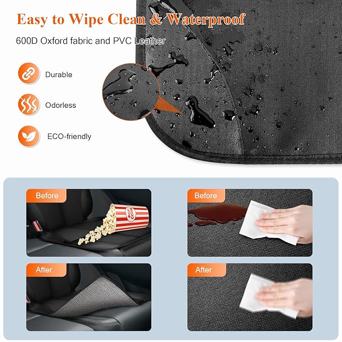 Car Seat Protector, Carseat Seat Protectors with Thick Padding and Upgraded Non-Slip Backing, Waterproof Seat Protector under Baby Car Seat, 600D Fabric Car Seat Covers with Storage Pockets for Baby