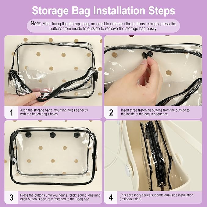 6PCS Compatible with Original Medium and Large Bogg Bag,Phone Holder for Inside and Outside of Bogg Bag Accessories,PVC Insert Bags,Hooks,and Keychain(Black)