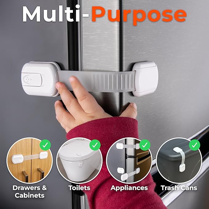 10-Pack Cabinet Locks Baby Proofing - Childproof Locks for Cabinets, Drawers, Cupboard, Refrigerator, Toilet Seat, Trash Can, Dishwasher