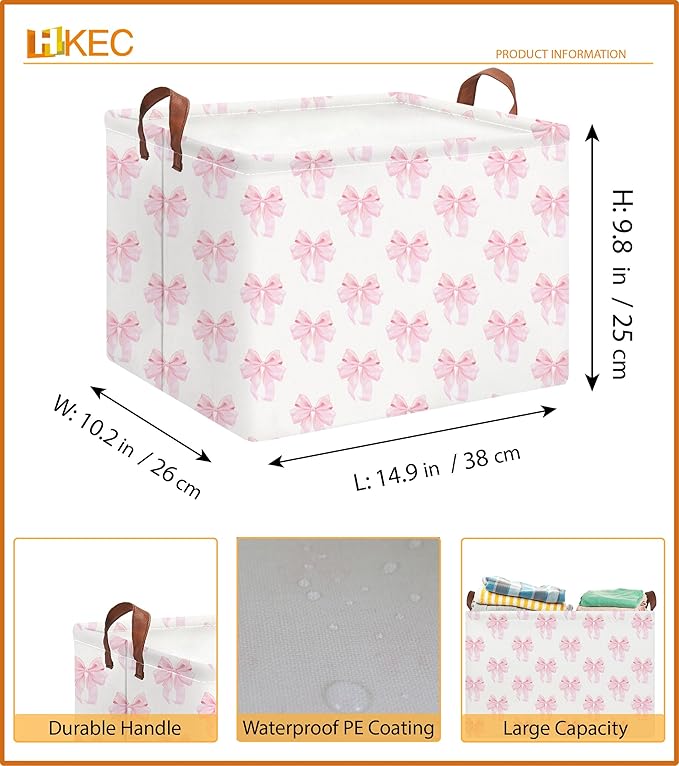 HKEC Rectangle Storage Basket with Handles,Collapsible Storage Bin,Books Box,Gift Basket(Shimmer Bowknot)