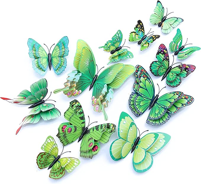 OPSEAM Butterfly Wall Decor 24/48 PCS, 3D Butterflies Stickers for Party Decorations with Magnets (Green, 24)