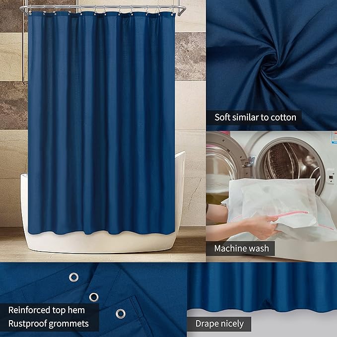 ALYVIA SPRING Long Fabric Shower Curtain Liner Waterproof - 72" x 78", Soft & Lightweight Long Shower Curtain with 3 Magnets, Machine Washable - 72x78, Navy